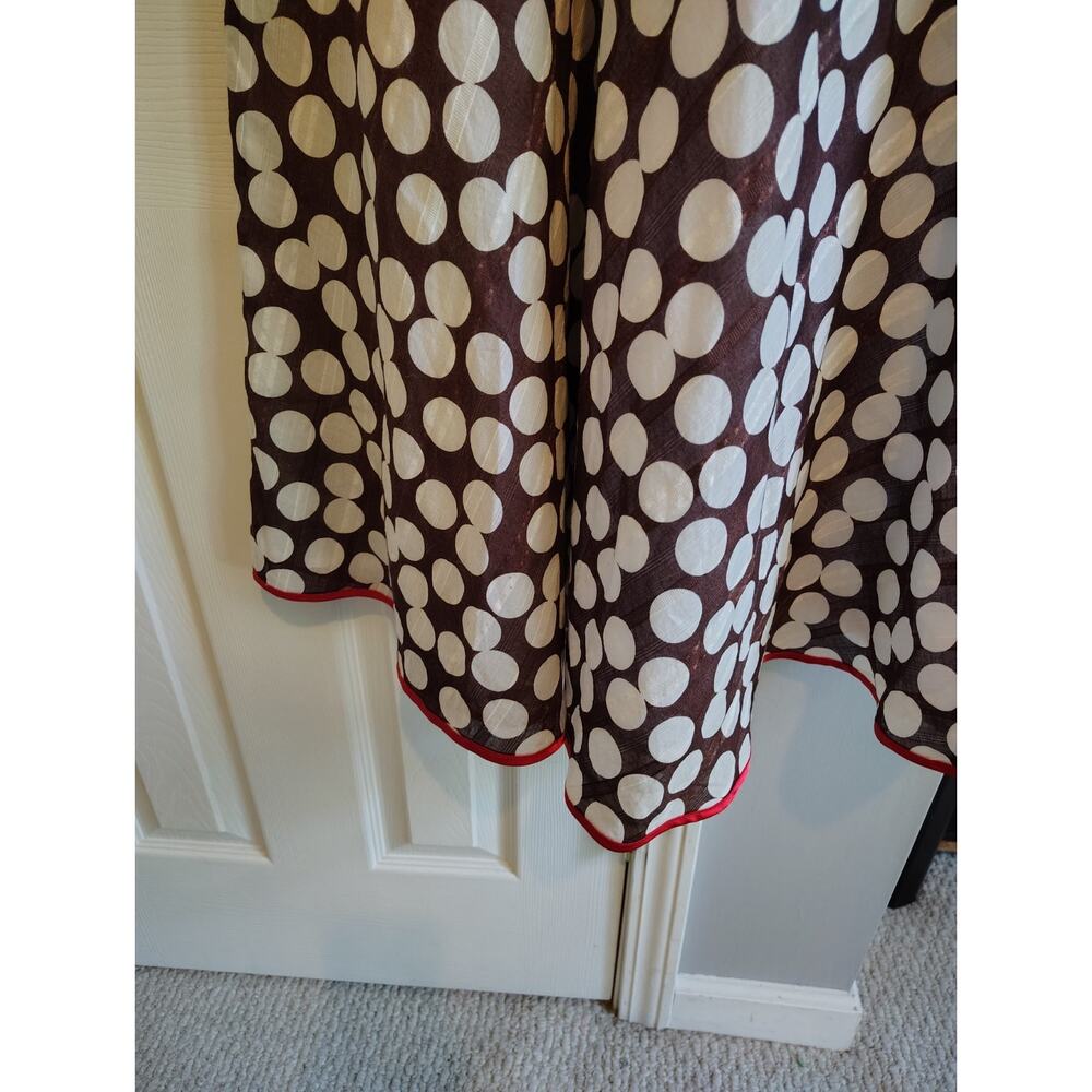 Amanda Lane Polka Dot A-Line Midi Dress Brown White Red Trim Size 12 Cotton... - Picture 9 of 14